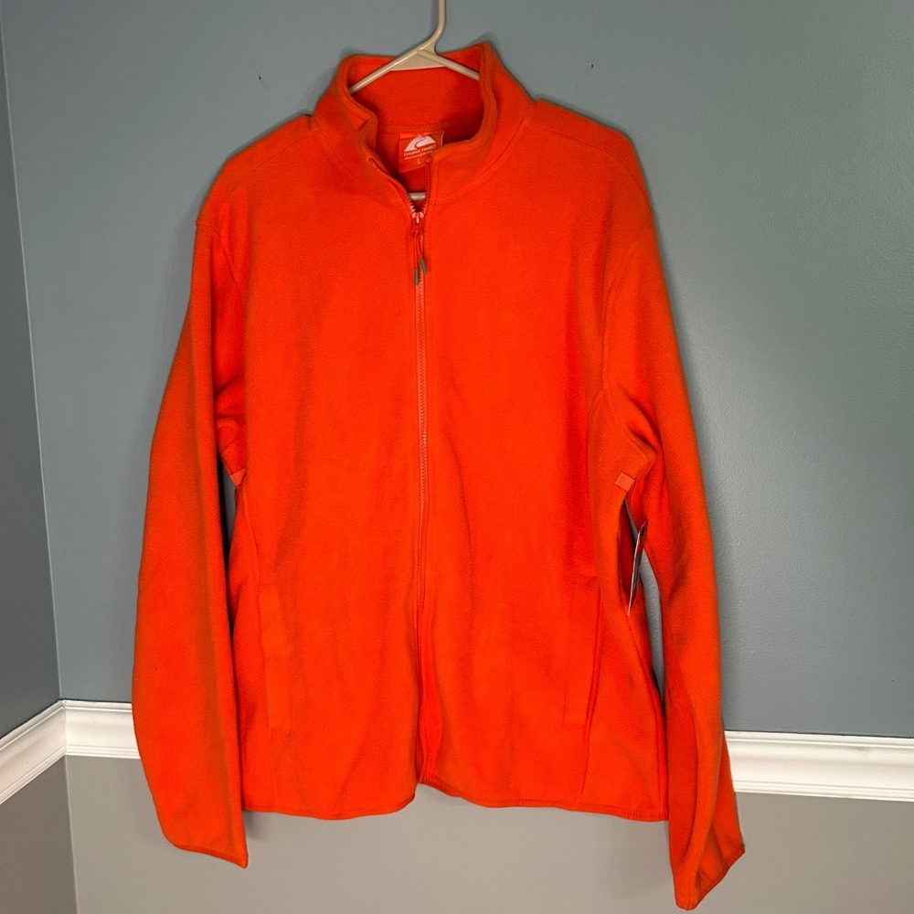Ozark Trail Mens Full Zip Fleece Jacket Safety Orange‎ Mock Neck Large NEW